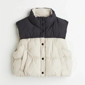 NWT H&M Cop Puffer Vest - Cream, Ivory & Black - XL Women's